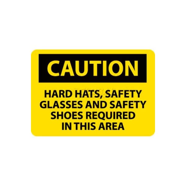 National Marker Co NMC OSHA Sign, Caution Hard Hats Safety Glasses & Safety Shoes Required, 10in X 14in, Yw/Blk C160RB - main